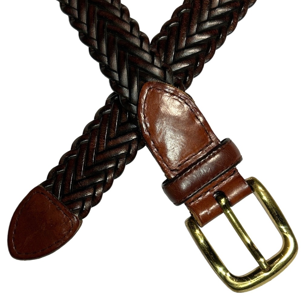 Dark Brown Braided Bonded Leather Belt Solid Brass Buckle XXL 50/52 (Up to 56")